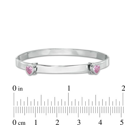 Child's 4mm Heart-Shaped Pink Cubic Zirconia Flexible Bangle in Sterling Silver - 2"