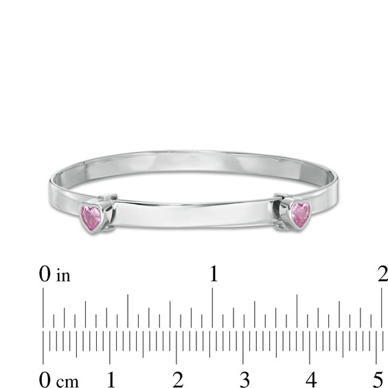 Child's 4mm Heart-Shaped Pink Cubic Zirconia Flexible Bangle in Sterling Silver - 2"