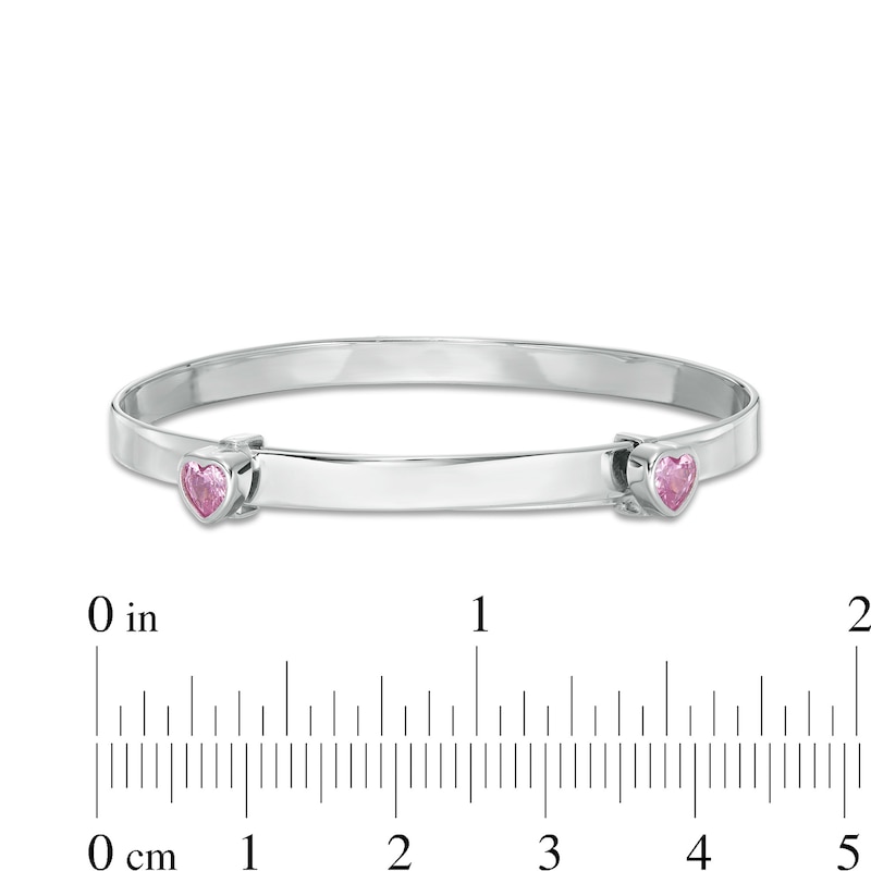 Main Image 2 of Child's 4mm Heart-Shaped Pink Cubic Zirconia Flexible Bangle in Sterling Silver - 2"