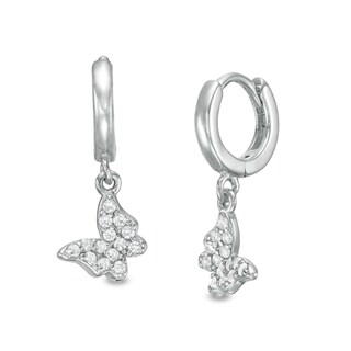 Child's Cubic Zirconia Butterfly Drop Earrings in Sterling Silver