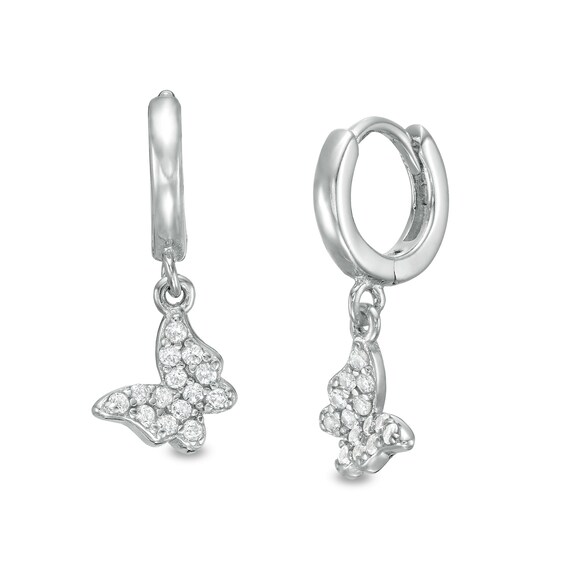 Child's Cubic Zirconia Butterfly Drop Earrings in Sterling Silver