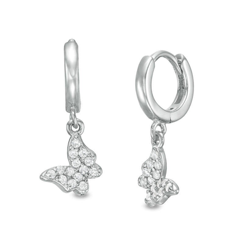 Child's Cubic Zirconia Butterfly Drop Earrings in Sterling Silver