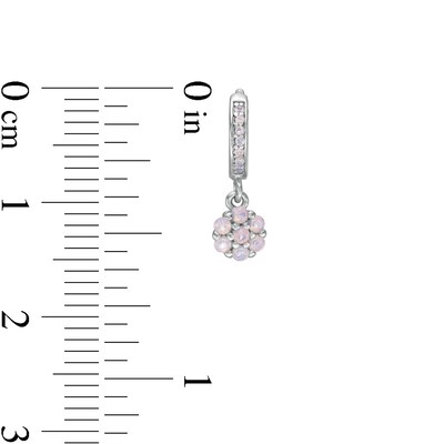 Child's Lab-Created Pink Opal Cluster Drop Earrings in Sterling Silver