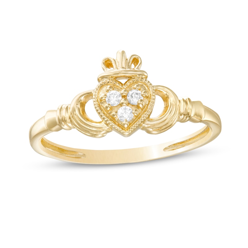 Made in Italy Child's Cubic Zirconia Vintage-Style Claddagh Ring in 10K Gold – Size 4