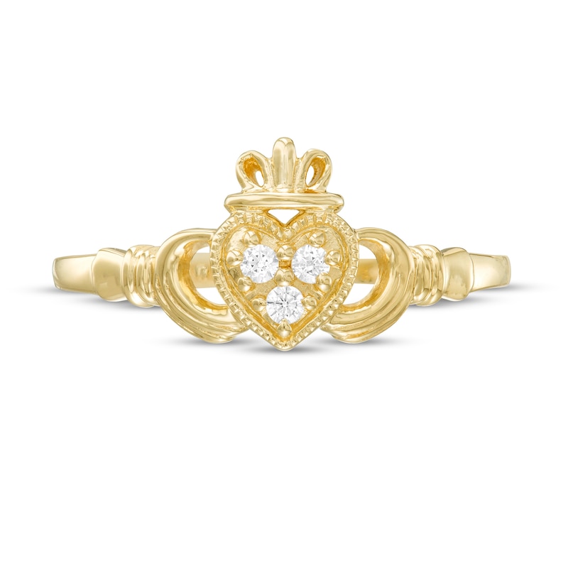 Made in Italy Child's Cubic Zirconia Vintage-Style Claddagh Ring in 10K Gold – Size 4