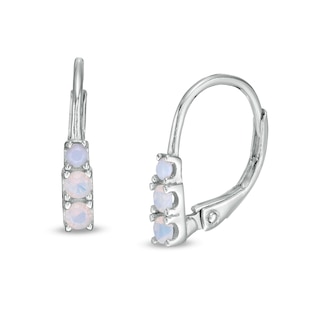 Child's Lab-Created Opal Three Stone Drop Earrings in Sterling Silver