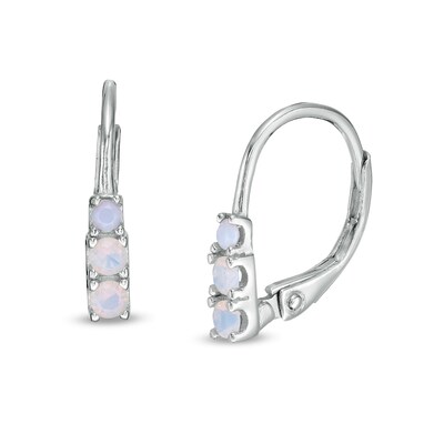 Child's Lab-Created Opal Three Stone Drop Earrings in Sterling Silver
