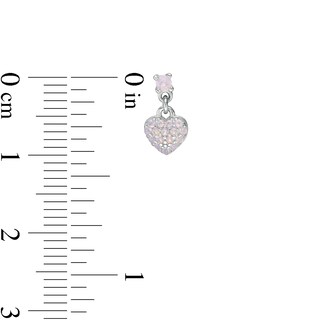 Child's Lab-Created Pink Opal Heart Drop Earrings in Sterling Silver
