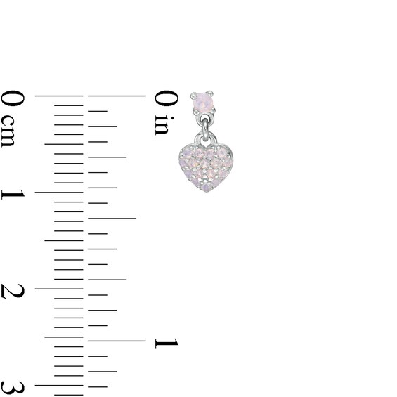 Child's Lab-Created Pink Opal Heart Drop Earrings in Sterling Silver