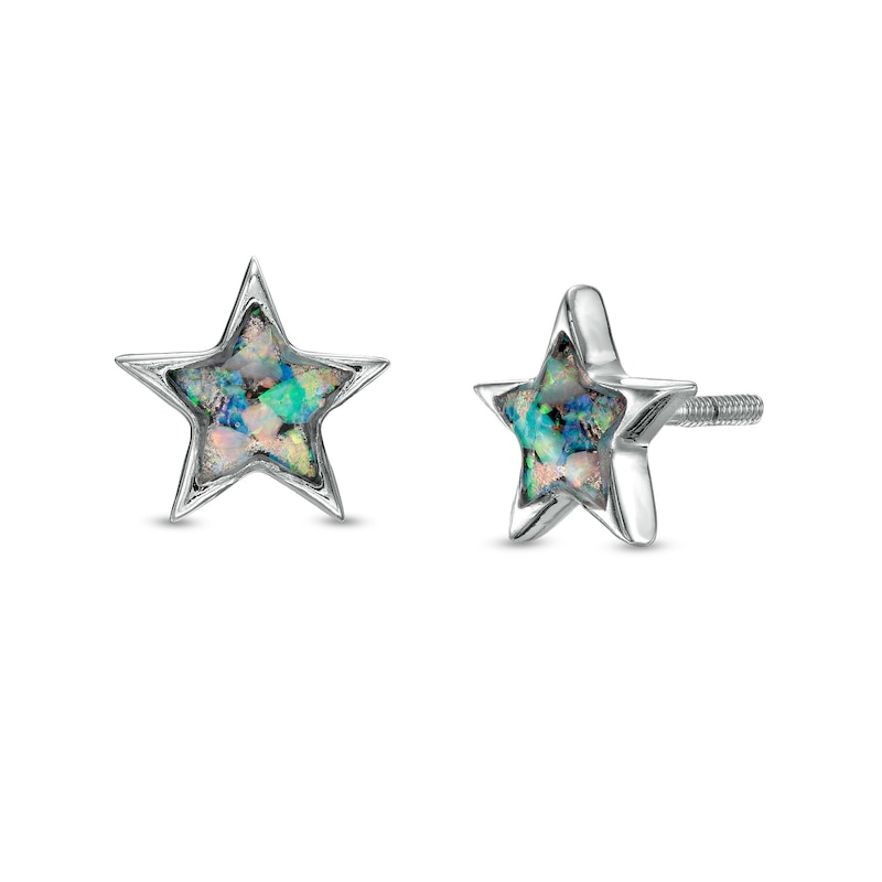 Main Image 1 of Child's 4mm Star-Shaped Lab-Created Multi-Color Opal Star Stud Earrings in Sterling Silver