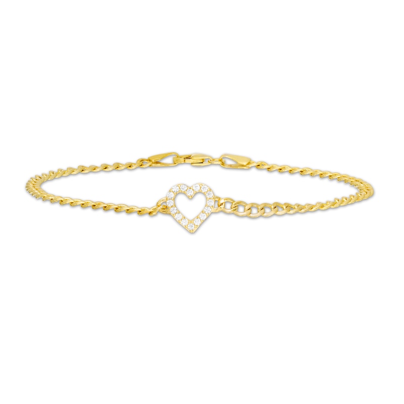 Child's Cubic Zirconia Curb Chain Heart Outline Bracelet in 10K Semi-Solid Gold – 6"