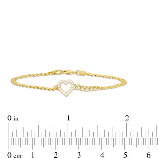 Child's Cubic Zirconia Curb Chain Heart Outline Bracelet in 10K Semi-Solid Gold – 6"