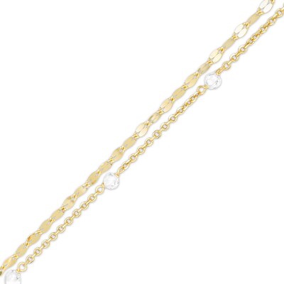10K Solid Gold CZ Double Strand Anklet Made in Italy - 10" + 1"