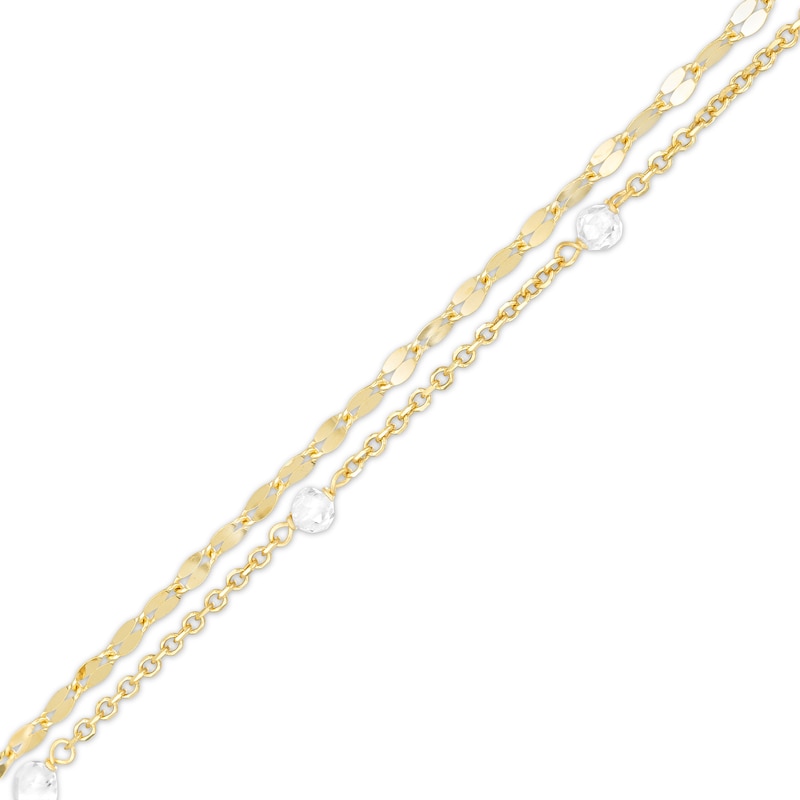 Main Image 1 of 10K Solid Gold CZ Double Strand Anklet Made in Italy - 10" + 1"