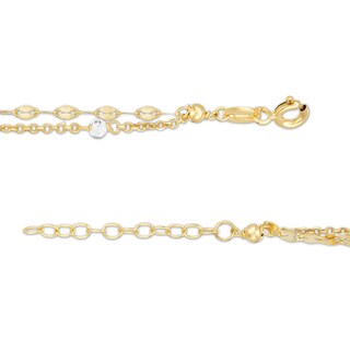 10K Solid Gold CZ Double Strand Anklet Made in Italy - 10" + 1"