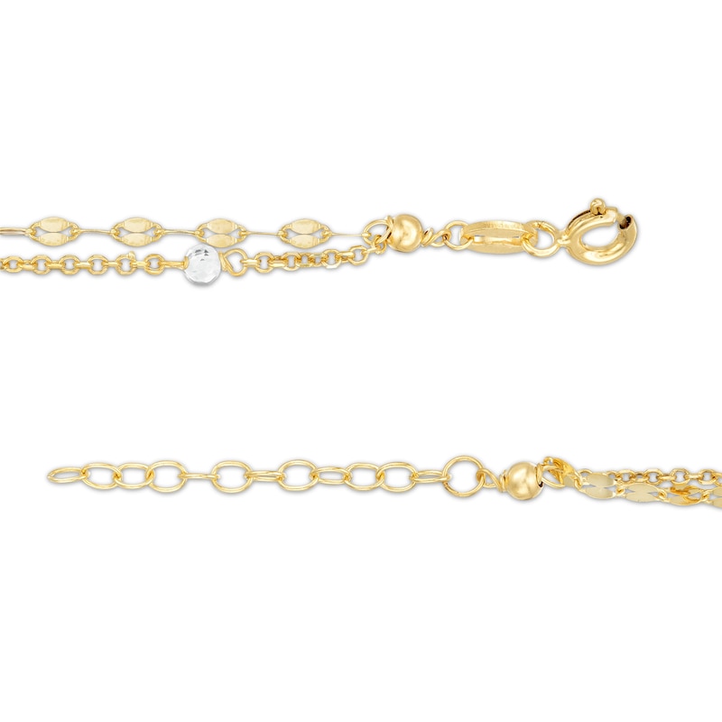 Main Image 2 of 10K Solid Gold CZ Double Strand Anklet Made in Italy - 10" + 1"