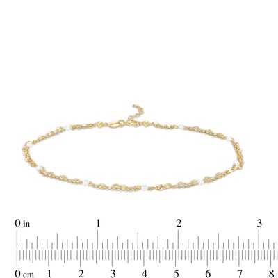 10K Solid Gold CZ Double Strand Anklet Made in Italy - 10" + 1"