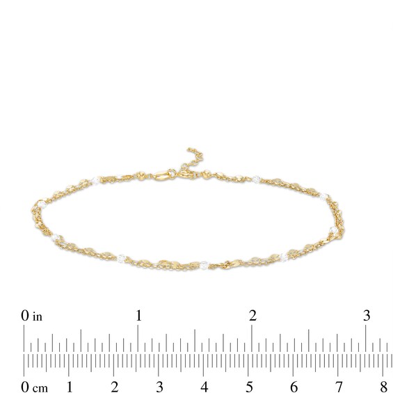 10K Solid Gold CZ Double Strand Anklet Made in Italy - 10" + 1"