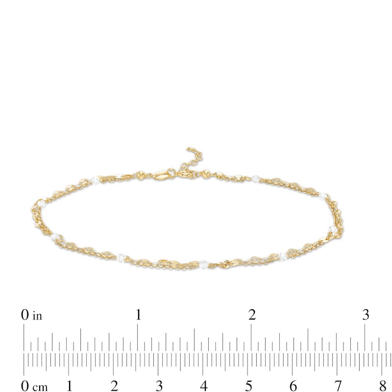 Main Image 3 of 10K Solid Gold CZ Double Strand Anklet Made in Italy - 10" + 1"