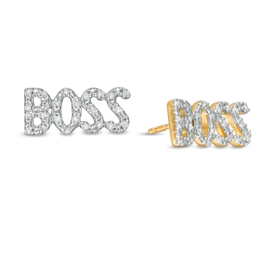 1/6 CT. T.W. Diamond "BOSS" Stud Earrings in Sterling Silver with 14K Gold Plate