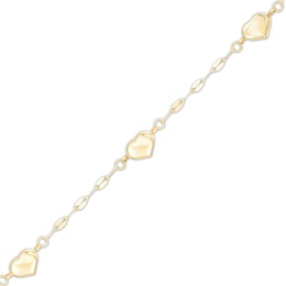 030 Gauge Solid Flat Rolo Chain Heart Station Anklet in 10K Gold – 10&quot;