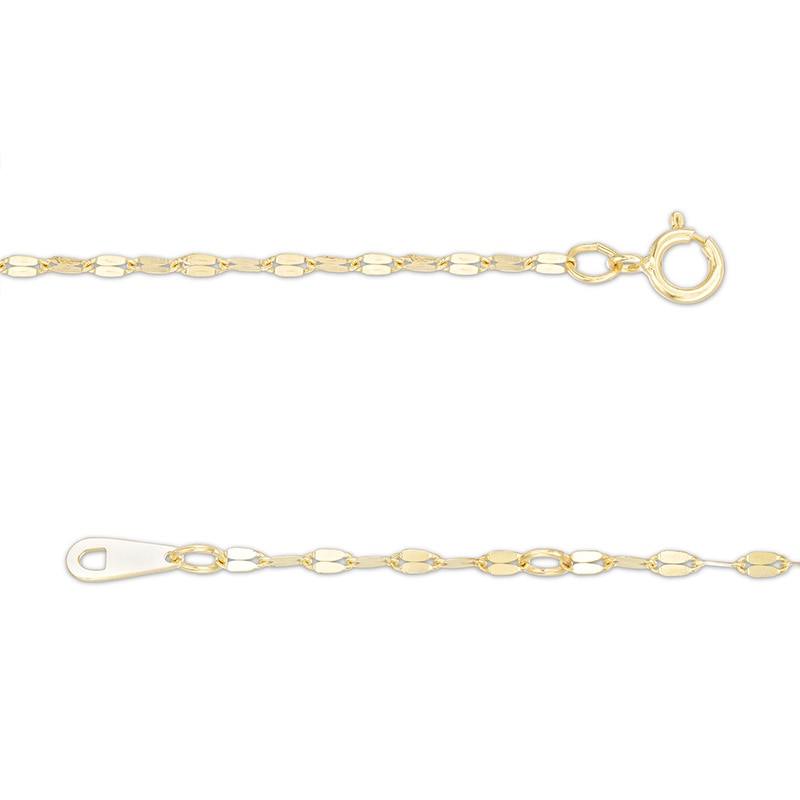 030 Gauge Solid Flat Rolo Chain Heart Station Anklet in 10K Gold – 10"