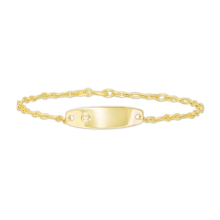 Made in Italy Child's Cubic Zirconia Solid Figaro Chain ID Bracelet in 10K Gold – 6"