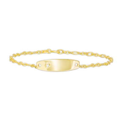 Made in Italy Child's Cubic Zirconia Solid Figaro Chain ID Bracelet in 10K Gold – 6"