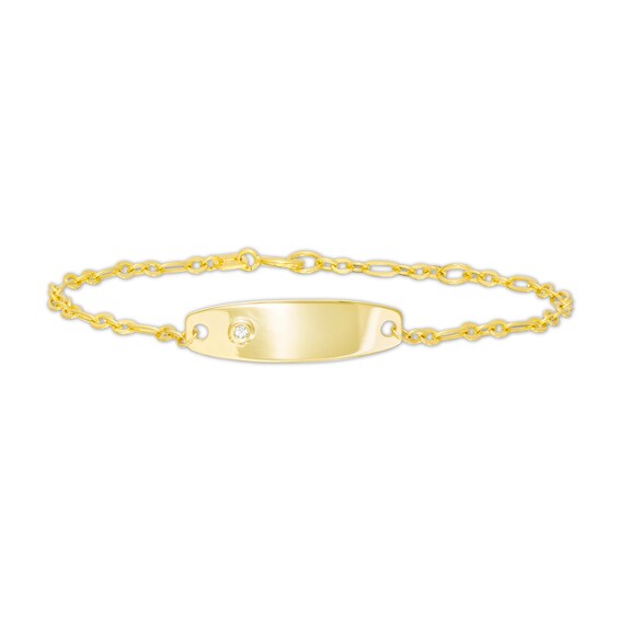 Made in Italy Child's Cubic Zirconia Solid Figaro Chain ID Bracelet in 10K Gold – 6"