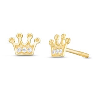 Made in Italy Child's Cubic Zirconia Three Stone Crown Stud Earrings in 10K Gold