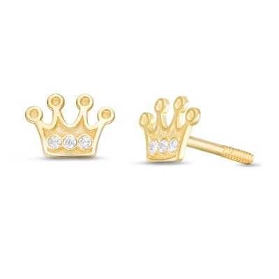 Made in Italy Child's Cubic Zirconia Three Stone Crown Stud Earrings in 10K Gold