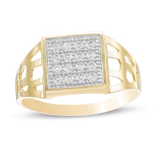 10K Gold CZ Square Signet Ring - Size 10