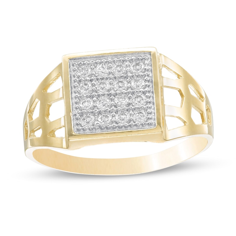Composite Square Cubic Zirconia Signet Ring in 10K Gold - Size 10