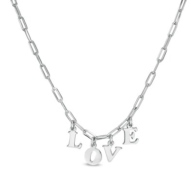 Made in Italy "LOVE" Paper Clip Choker Necklace in Sterling Silver – 16"