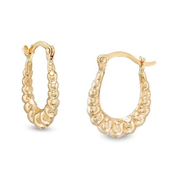 Child's Hollow Graduated Puff Scallop Hoop Earrings in 14K Gold