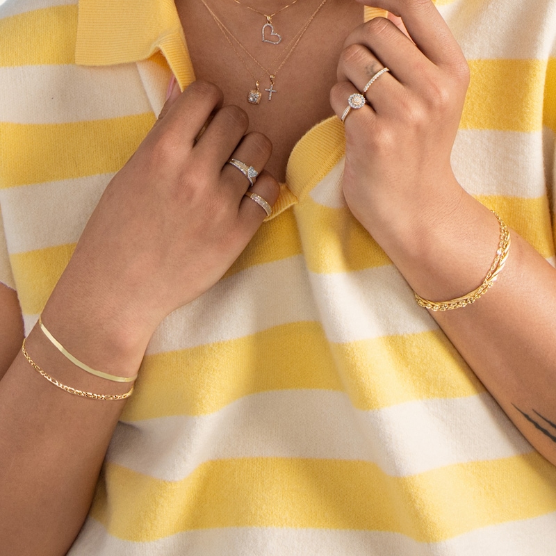 Main Image 4 of Made in Italy 027 Gauge Herringbone Chain Bracelet in 10K Solid Gold – 7.25"