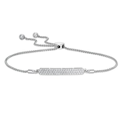 Cubic Zirconia Triple Row ID Bolo Bracelet in Sterling Silver - 9"