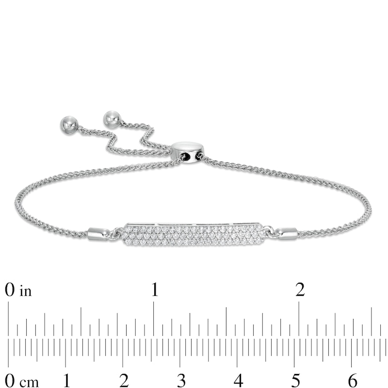 Cubic Zirconia Triple Row ID Bolo Bracelet in Sterling Silver - 9"