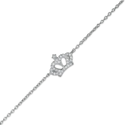Cubic Zirconia Crown with Star-Top Anklet in Sterling Silver - 10"