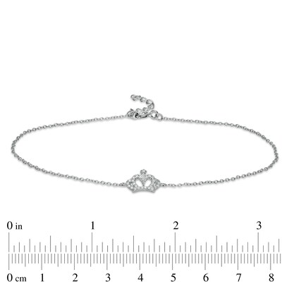 Cubic Zirconia Crown with Star-Top Anklet in Sterling Silver - 10"