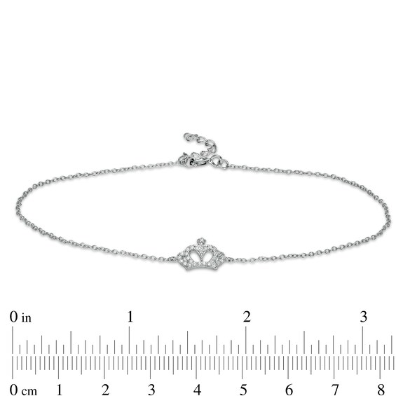 Cubic Zirconia Crown with Star-Top Anklet in Sterling Silver - 10"