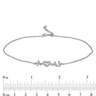 Cubic Zirconia "I Heart U" Anklet in Sterling Silver - 10"