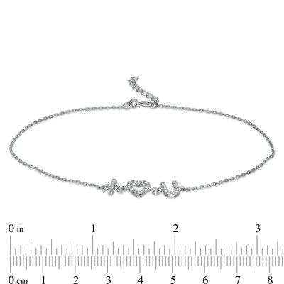 Cubic Zirconia "I Heart U" Anklet in Sterling Silver - 10"