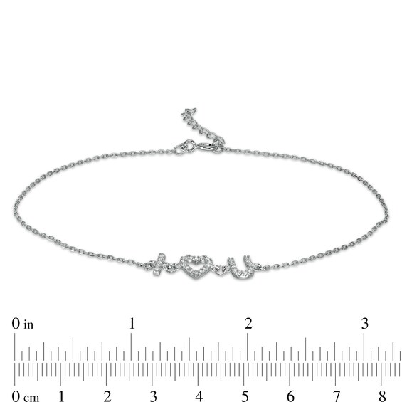 Cubic Zirconia "I Heart U" Anklet in Sterling Silver - 10"