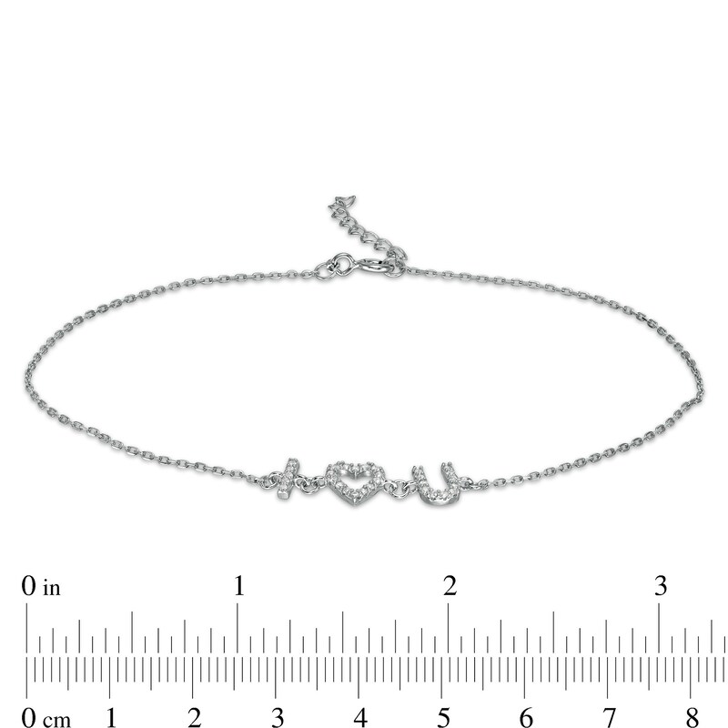 Cubic Zirconia "I Heart U" Anklet in Sterling Silver - 10"