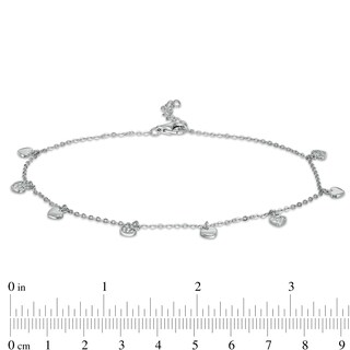 Cubic Zirconia Composite and Polished Heart Alternating Dangle Station Anklet in Sterling Silver - 10"