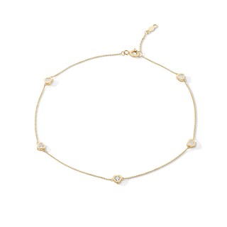 10K Gold CZ Hearts Anklet