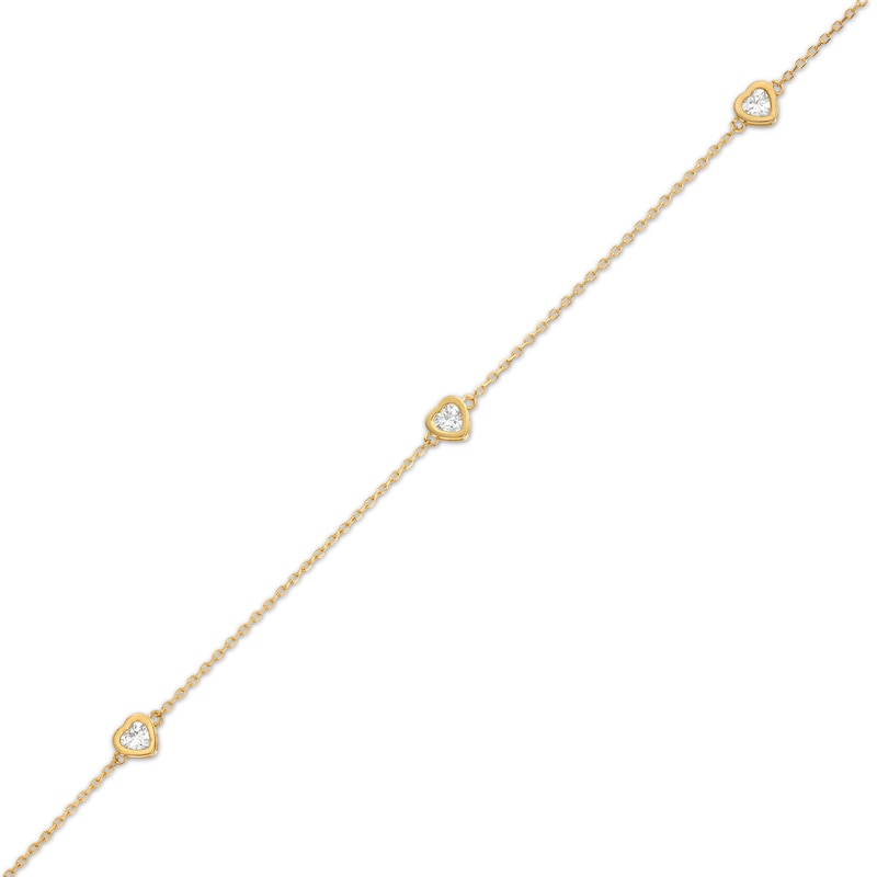 Cubic Zirconia Hearts Anklet in 10K Gold – 10"
