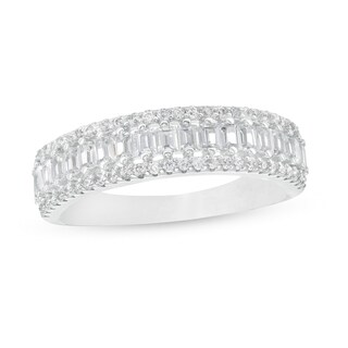 Solid Sterling Silver Baguette and Round CZ Triple Row Ring - Size 8