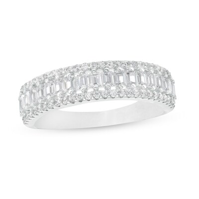 Solid Sterling Silver Baguette and Round CZ Triple Row Ring - Size 8